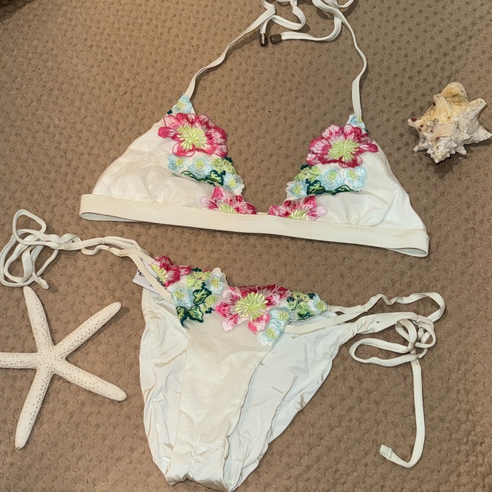Beach Bunny Bridal Honeymoon Bikini White & Flower Lace